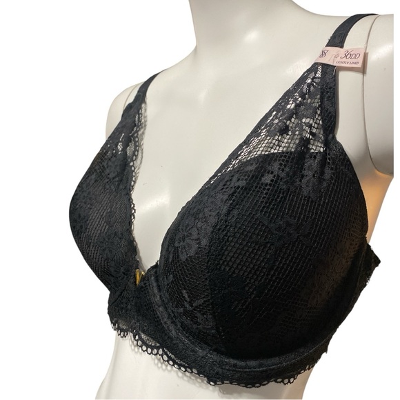Victoria Secret Plunge Black Bra Lace Overlay Adjustable Straps and Clasp 36DD - Picture 6 of 16
